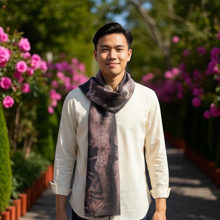 Khăn đũi dài tơ tằm Cánh bướm nâu khói  45*180 cm